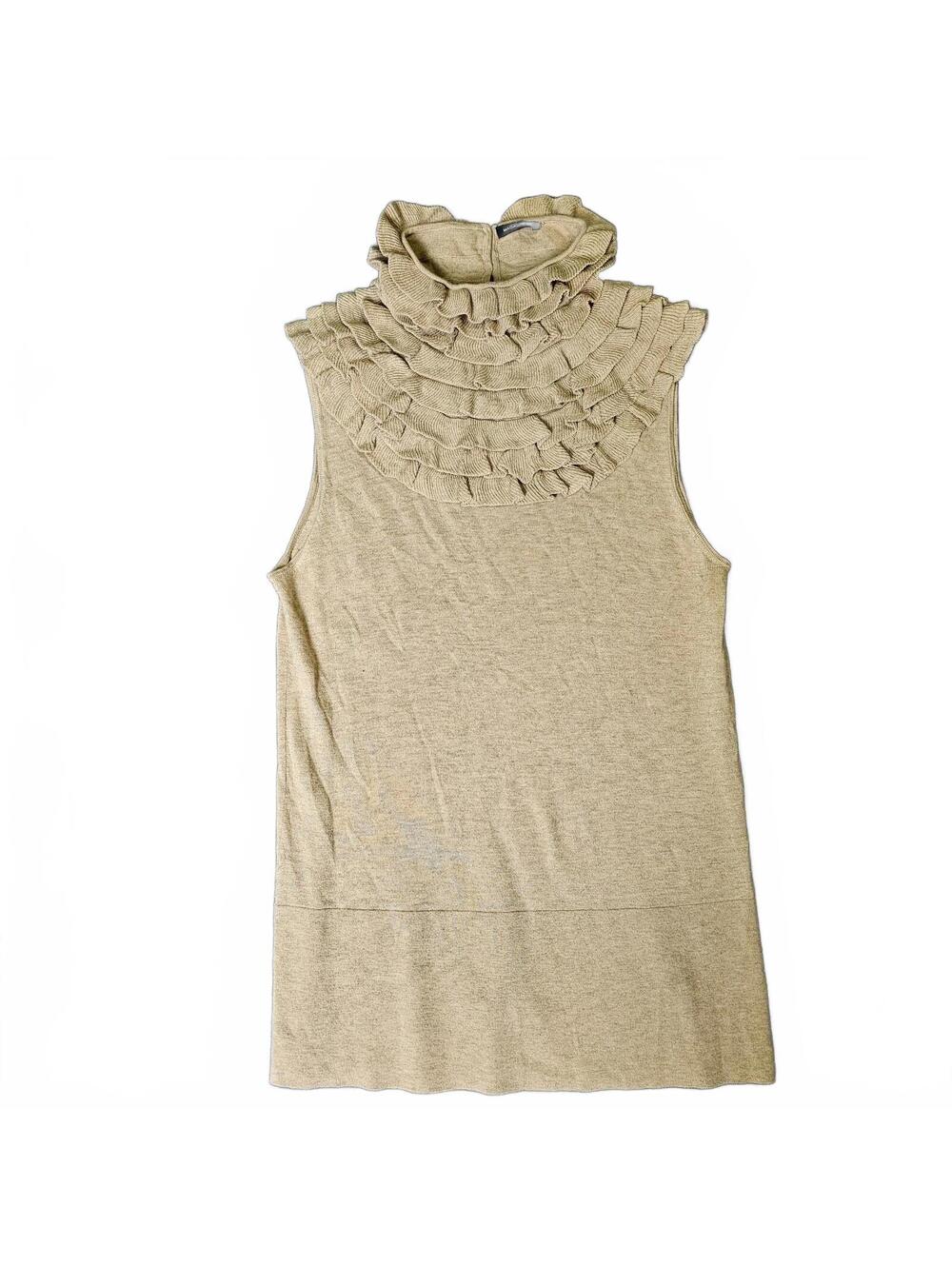 Magaschoni Tank Top S Ruffle Pearl Button Classy Feminine Romantic Cashmere?